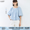 lily2024夏女装(夏女装)含绵羊毛气质优雅通勤时尚，垂坠感泡泡袖雪纺衫