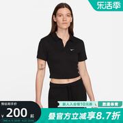 Nike耐克女子短袖翻领POLO衫夏季刺绣小勾短款T恤DV7885-010