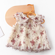 女童雪纺娃娃领无袖上衣夏季洋气时髦小衫儿童装宝宝翻领衬衫