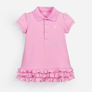 女孩粉红色短袖连衣裙宝宝POLO衫运动裙儿童夏装小童蛋糕裙子女童