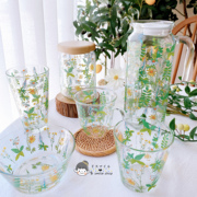 日本zakka小花植物田园风玻璃储物罐小碗杯奶杯酒杯水杯水壶