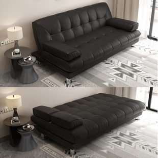 可折叠两用沙发床小户型多功能沙发，现代简约办公室，经济皮艺三人黑