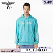 BOYLONDON秋季男女款设计感翅膀刺绣哥特复古蓝色连帽卫衣N04003