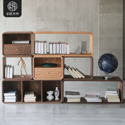 收纳柜置物柜黑胡桃木实木客厅卧室简易书架自由组合小书柜子原木