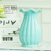 欧式可装水陶瓷花瓶，白蓝色(白蓝色)花器家居装饰摆件。