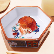 创意陶瓷餐具日式贴花六角盘酒店复古炸物盘小菜盘怀石料理刺身盘