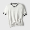 天丝莱赛尔白色短袖t恤女士，夏季宽松镂空薄款设计感小香针织上衣