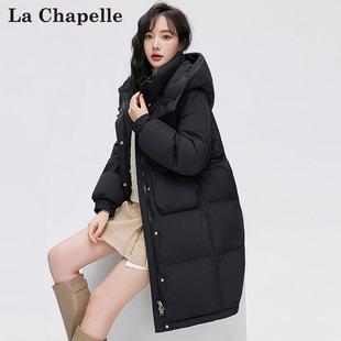 拉夏贝尔羽绒服女2023年秋季长款加厚连帽韩版多色，时尚保暖外套女