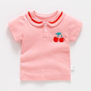 婴儿女童夏装宝宝薄款0岁1幼儿，2上衣3小童半袖4纯棉，短袖t恤打底衫