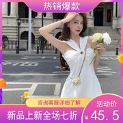 连体涤纶其他风格夏季2021设计感阔腿裤白色无袖连衣短裤女