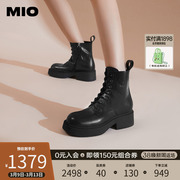 mio米奥2023冬季黑色机车靴，厚底短靴增高英伦风中筒马丁靴女