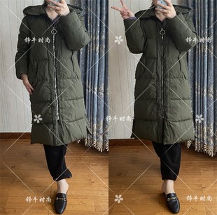 韩国品牌秋冬中长款军绿时尚鹅绒外套羽绒服