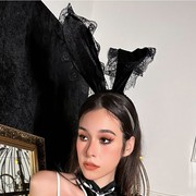 兔女郎发箍金丝绒大耳朵，黑色蕾丝花边，性感可爱制服配件性感内衣