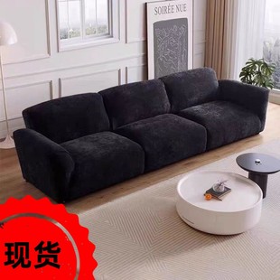 轻奢雪尼尔布艺格兰德黑色直排沙发法式复古小户型可调节靠背沙发