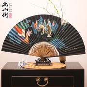 9寸折扇男式全棕黑纸扇中国风手绘竹扇杭州桑皮纸扇子