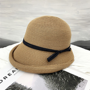 赫本风草帽复古显脸小可折叠日本草编沙滩遮阳防晒帽子女夏渔夫帽