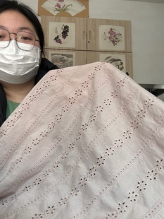 一米 韩国 淡粉色 条纹与花 纯棉刺绣面料（满40）宽1.45这样