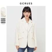 gcrues韩版西装女2024春装宽松杏色小西装修身显瘦美拉德外套