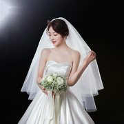 头纱新娘主婚纱韩式多层蓬蓬，头纱网红拍照道具，旅拍头饰高级感