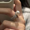 方糖家重工微镶锆石宽版纯银戒指施家珍珠小众，高级感轻奢指环女