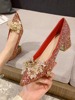 红色婚鞋女婚纱秀禾两穿新娘鞋2023年法式水晶高跟鞋粗跟单鞋