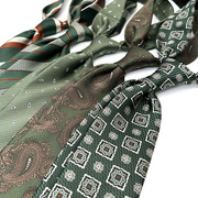 绿色领带男潮流时尚正装休闲清新文艺范英伦风斜纹佩斯利腰花领带