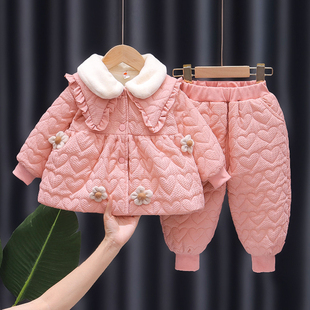 女宝宝冬装加厚棉衣套装洋气小公主冬季韩版时髦两件套
