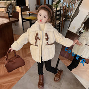 女童加厚毛毛衣(毛毛衣，)冬季2023韩版洋气儿童珍珠，扣皮草保暖冬装外套