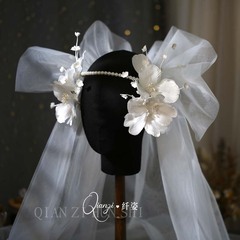 法式新娘花朵发夹发带套装头纱