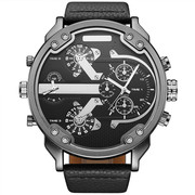 士手表大表盘双区皮带表款表男休闲圆形石英白色黑色普通国产腕表