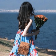 茶歇法式郁金香吊带连衣裙仙女夏季可甜可盐海边度假沙滩裙小个子