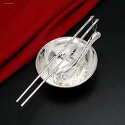 银碗筷三件套双层隔热餐具实心，筷套装