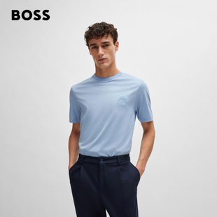 保时捷联名HUGO BOSS男士2024春夏品牌标识丝光棉短袖T恤