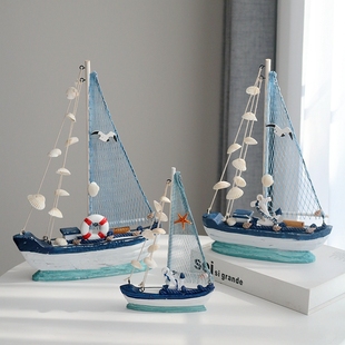 地中海帆船模型摆件一帆风顺木质，小船工艺船，家居装饰品海边纪
