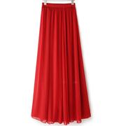 时尚大红色半身长裙夏春季潮高腰显瘦雪纺半身裙子沙滩中长款