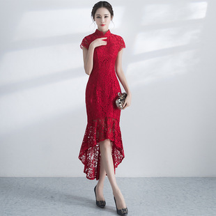 新娘敬酒服2023时尚，中式红色结婚礼服修身显瘦旗袍长款鱼尾裙