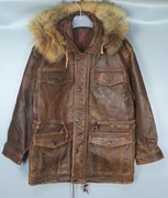 vintage古着可拆卸毛领棕色，做旧牛皮真皮，空军皮衣夹克外套