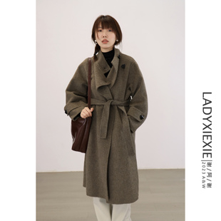 ladyxiexie法式慵懒设计感阿尔巴卡双面羊绒大衣，外套女秋冬高级感