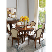 美式餐桌椅组合橡木乡村圆形，4人6人家用小户型，复具全实木餐桌
