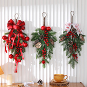 圣诞节装饰品花环门挂50CM圣诞倒挂树半面树创意藤条壁挂圣诞布置
