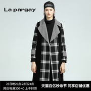 lapargay纳帕佳女装冬季黑白色格子大衣中长款毛呢外套