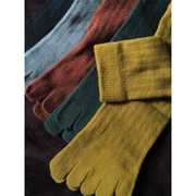 羊毛五指袜女保暖基础纯色，五趾袜子加厚打底中筒冬季抽条分趾袜子