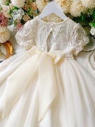 女童连衣裙夏季儿童公主裙蝴蝶结，女孩蕾丝裙礼服裙，白色裙子白纱裙(白纱裙)