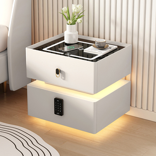 无线充电智能床头柜家用大容量多功能指纹现代简约带灯实木床边柜