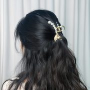 韩国金属珍珠抓夹大号优雅气质发夹后脑勺盘发半扎鱼尾发卡头饰品