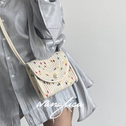 奶油编织少女包夏季度假小包信封斜挎包包，女海边背的包可爱包