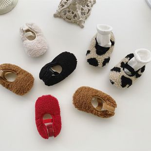 婴儿冬款鞋子0-2岁宝宝加绒毛毛鞋婴幼儿防滑软底不掉跟保暖鞋子