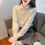 雪纺衬衫女士春秋装薄款衬衣，2023法式甜美减龄设计感刺绣上衣