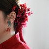水舞h1979气质简约烧蓝红双喜古风，中式新娘耳环，结婚耳饰配饰品