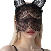 猫兔耳朵发箍眼罩黑色面纱，头饰性感蕾丝边cos网红禁欲系镂空发饰!